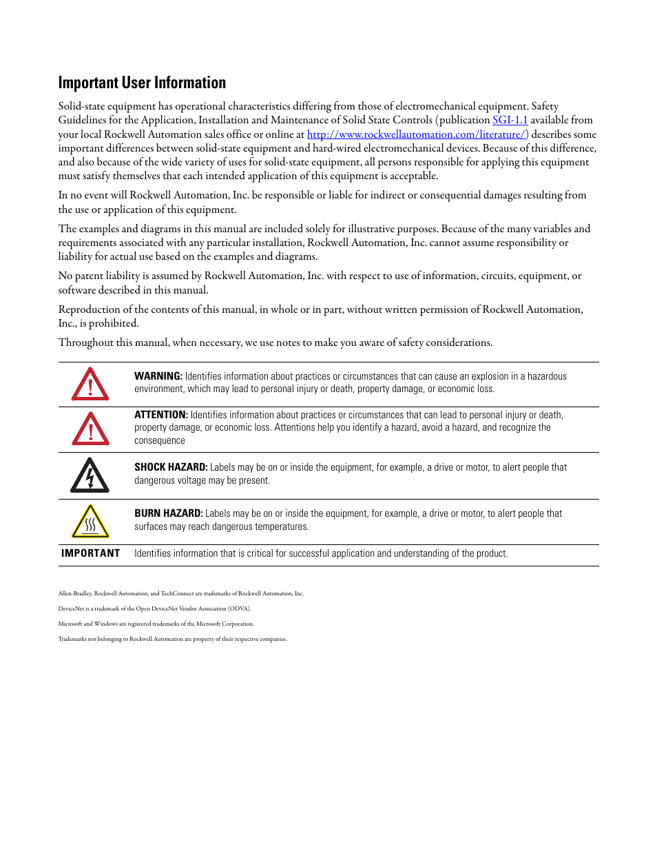 Important user information | Rockwell Automation 1606-XLP XM Electronic Overspeed Detection System User Manual | Page 2 / 72
