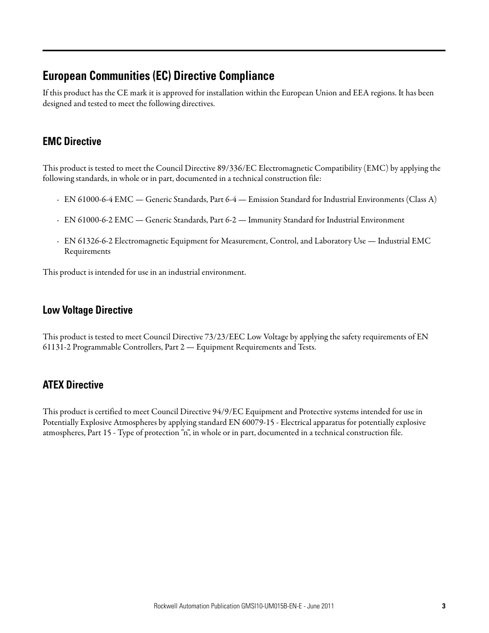 European communities (ec) directive compliance | Rockwell Automation 1606-XLP XM Electronic Overspeed Detection System User Manual | Page 3 / 72