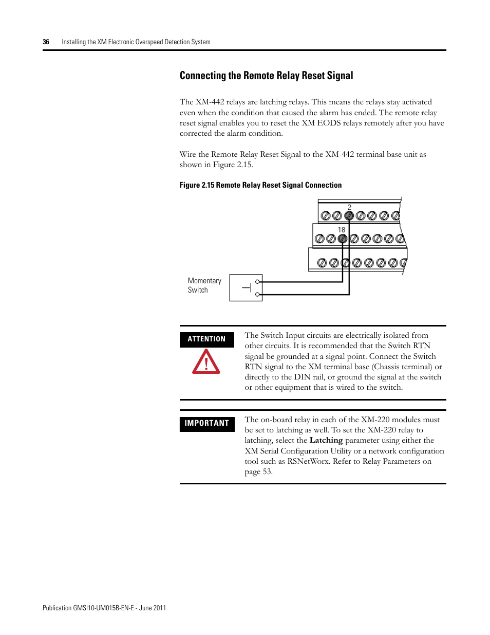 Connecting the remote relay reset signal | Rockwell Automation 1606-XLP XM Electronic Overspeed Detection System User Manual | Page 36 / 72
