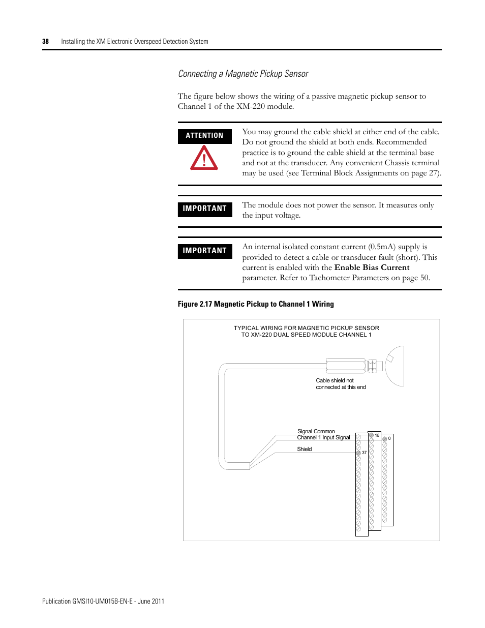 Connecting a magnetic pickup sensor | Rockwell Automation 1606-XLP XM Electronic Overspeed Detection System User Manual | Page 38 / 72