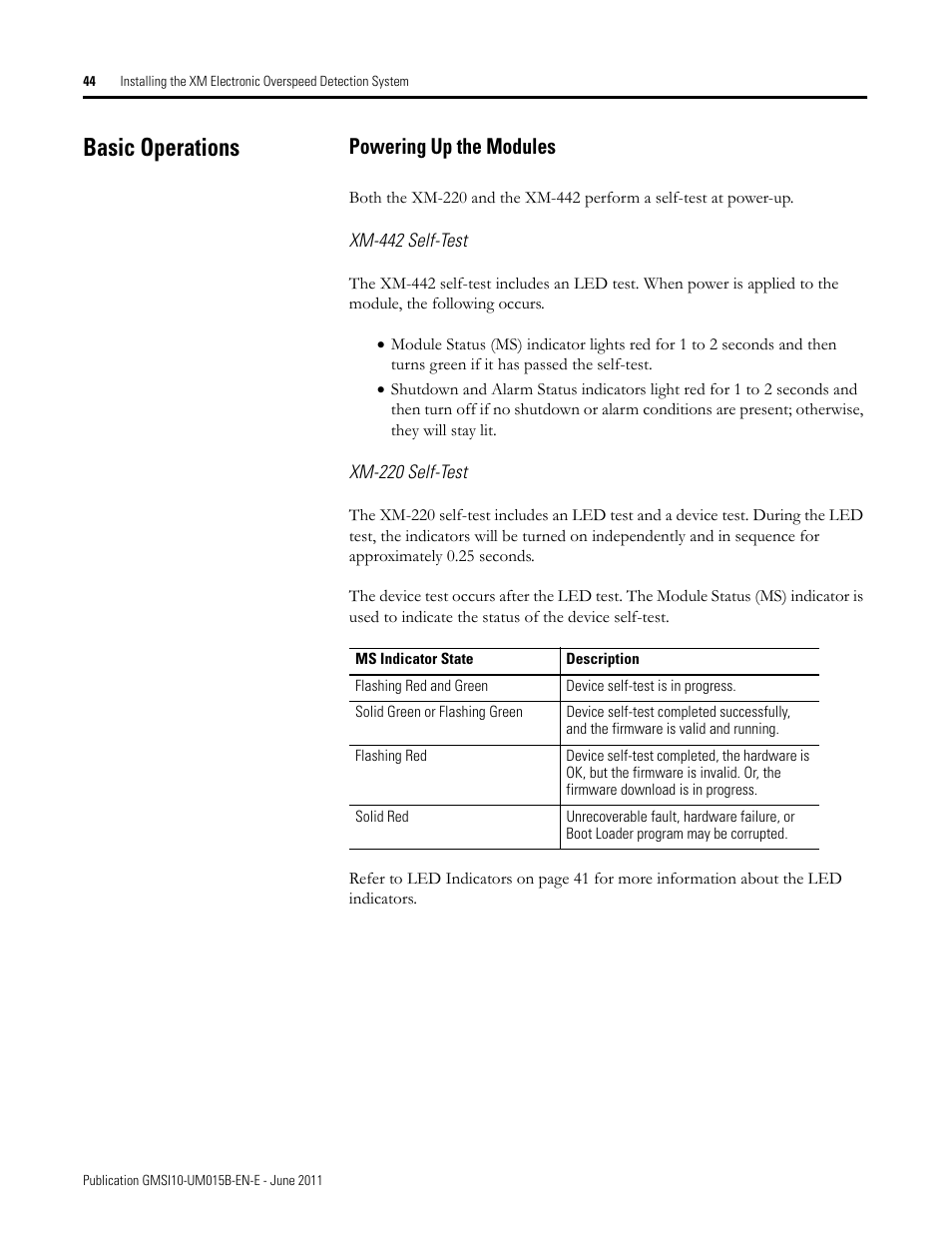 Basic operations, Powering up the modules | Rockwell Automation 1606-XLP XM Electronic Overspeed Detection System User Manual | Page 44 / 72