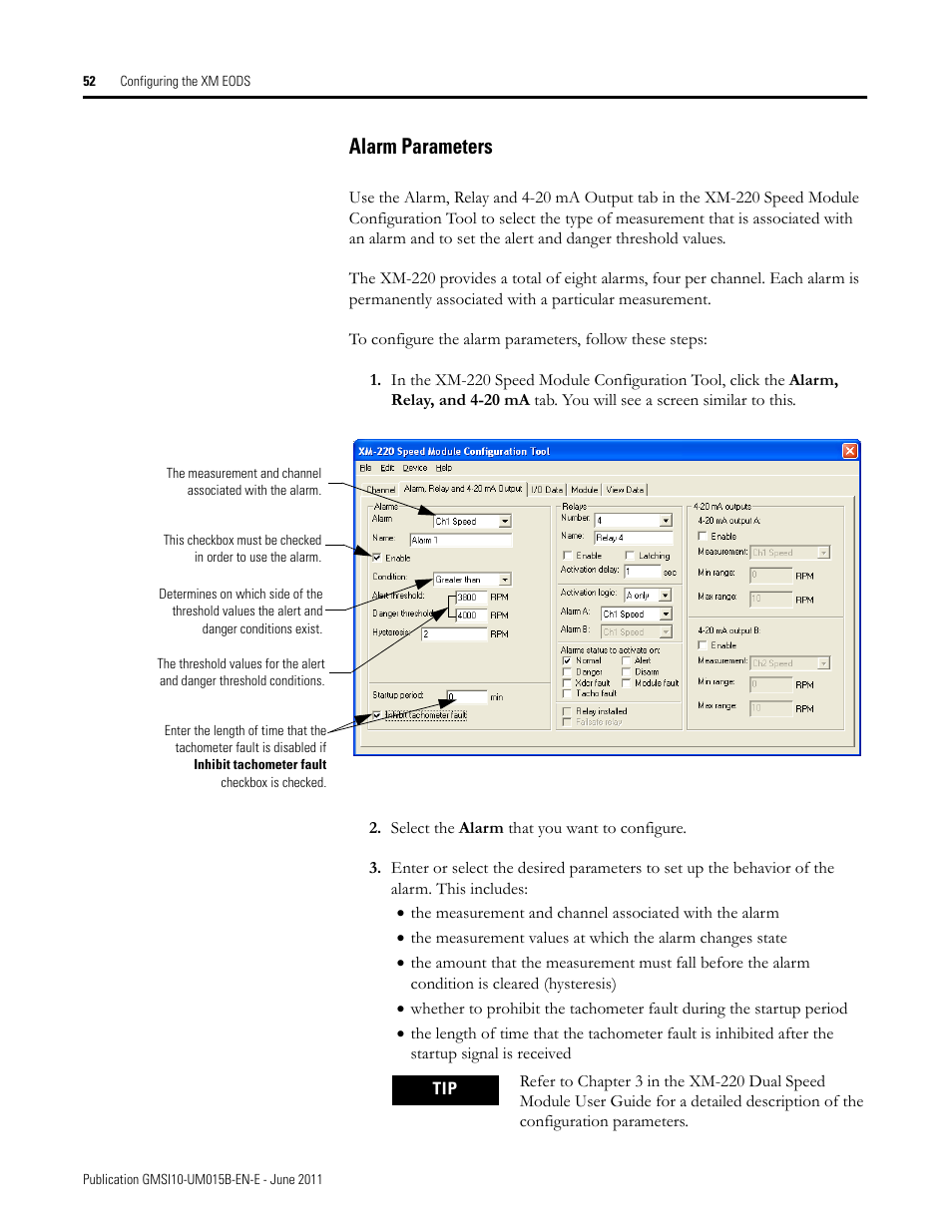 Alarm parameters | Rockwell Automation 1606-XLP XM Electronic Overspeed Detection System User Manual | Page 52 / 72