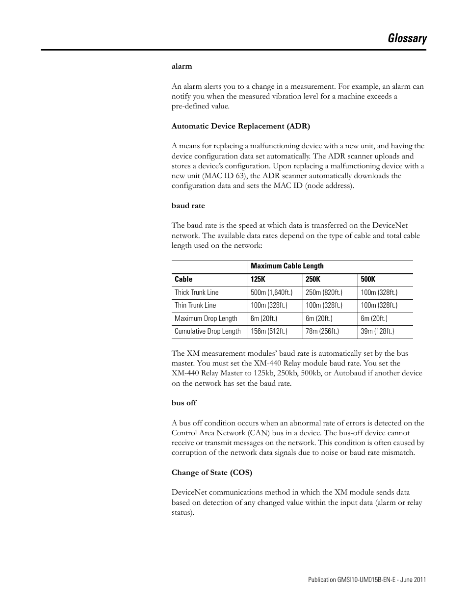 Glossary | Rockwell Automation 1606-XLP XM Electronic Overspeed Detection System User Manual | Page 63 / 72