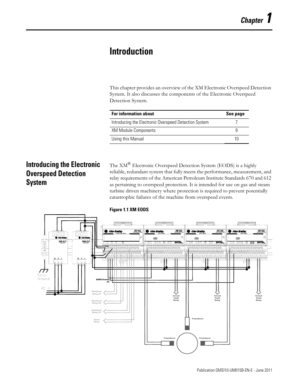 1 - introduction, Apter 1, Introduction | Chapter, The xm | Rockwell Automation 1606-XLP XM Electronic Overspeed Detection System User Manual | Page 7 / 72