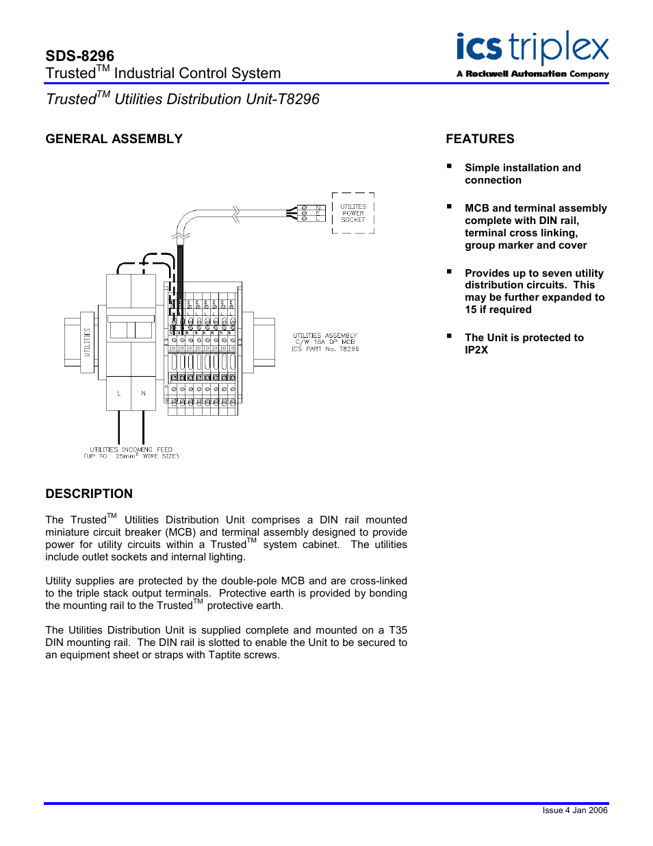 Rockwell Automation T8296 Trusted Utilities Distribution Unit User Manual | 2 pages