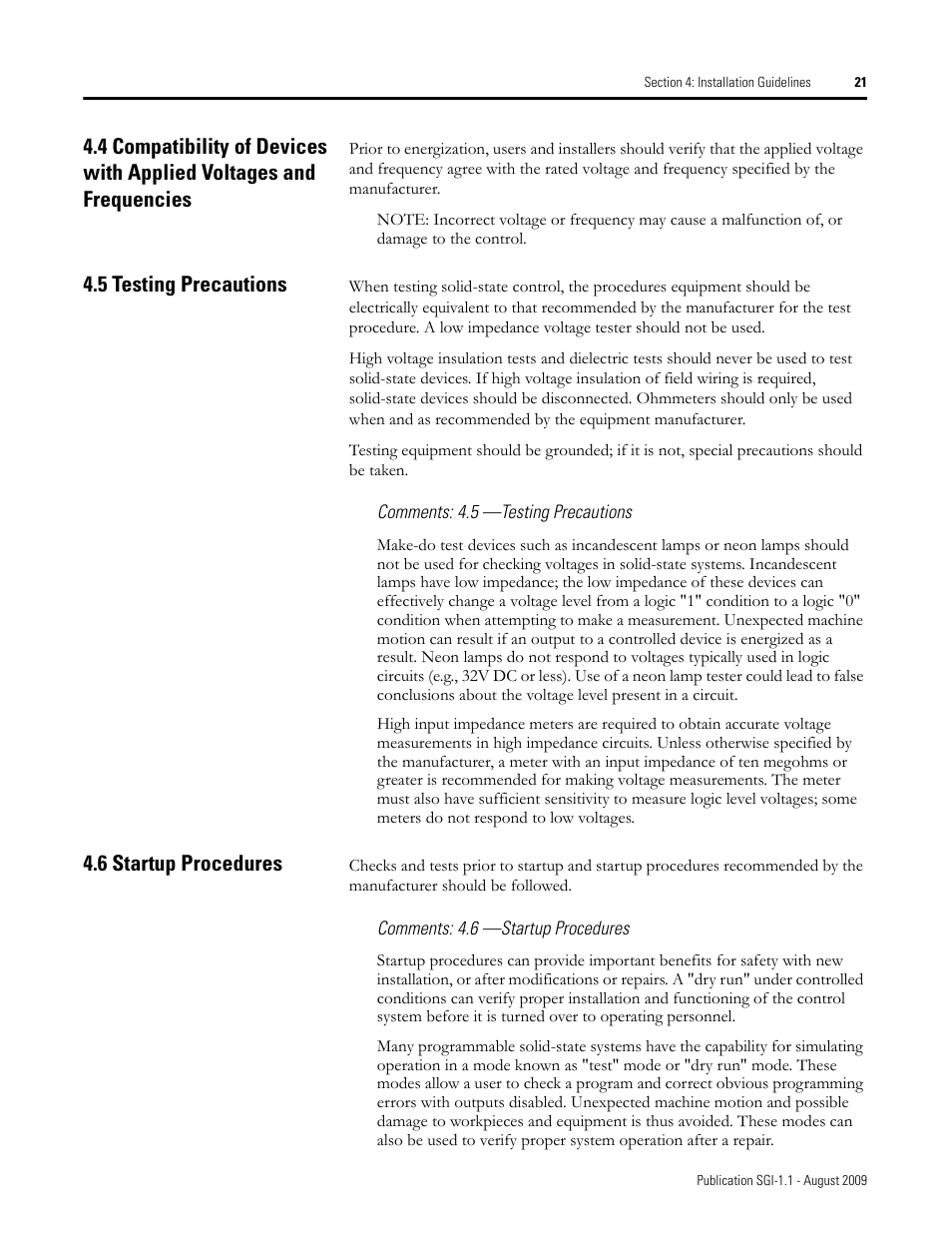 5 testing precautions, 6 startup procedures | Rockwell Automation Safety Guidelines for the Application, Installation, and Maintenance of Solid-State Control User Manual | Page 21 / 28