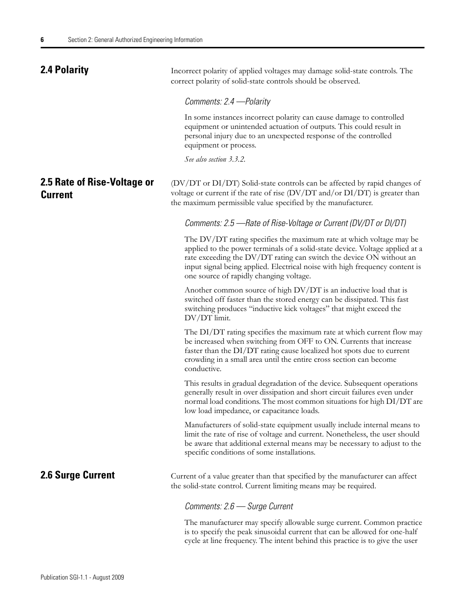 4 polarity, 5 rate of rise-voltage or current, 6 surge current | Rockwell Automation Safety Guidelines for the Application, Installation, and Maintenance of Solid-State Control User Manual | Page 6 / 28