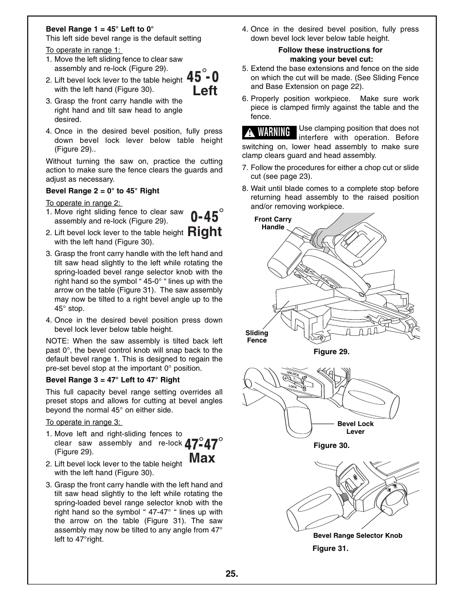 Left, Right, Warning | Bosch 5412L User Manual | Page 25 / 112