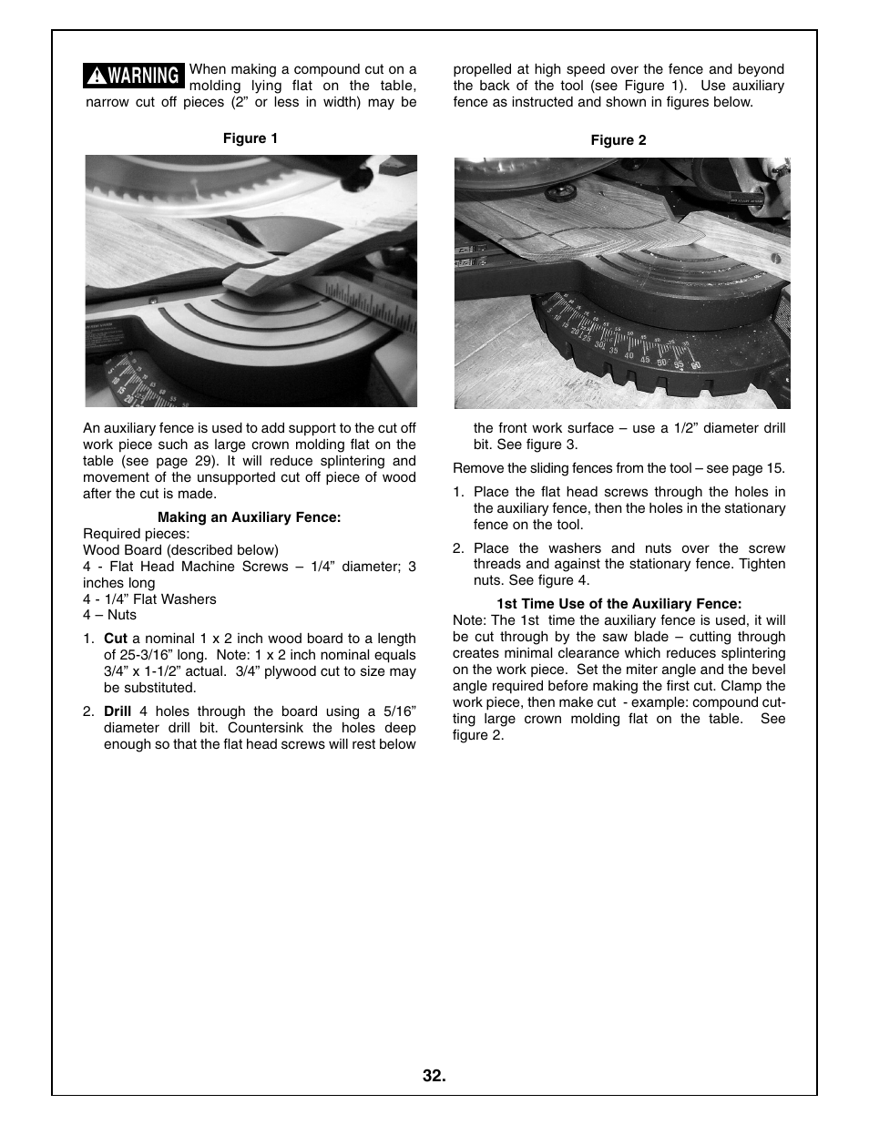 Warning | Bosch 5412L User Manual | Page 32 / 112