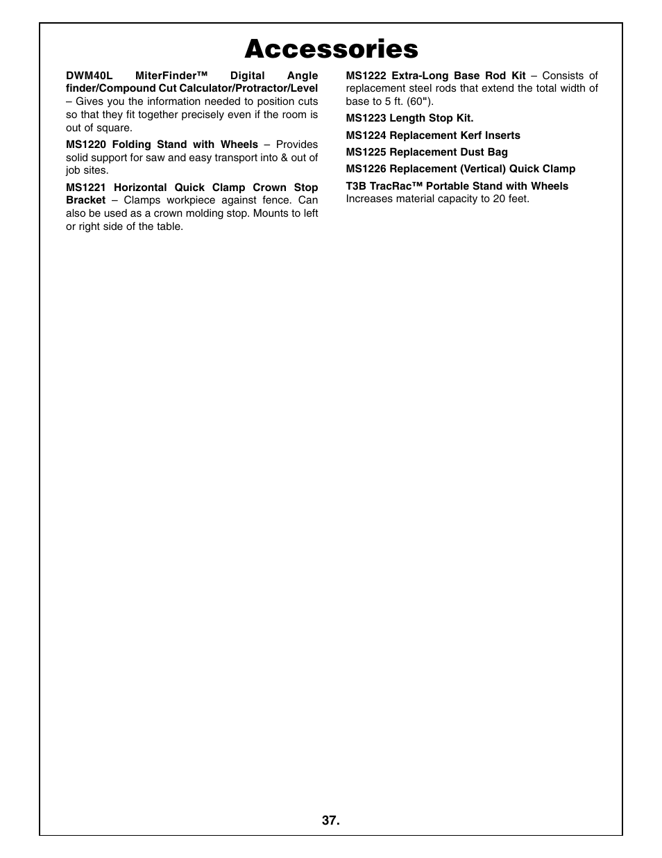 Accessories | Bosch 5412L User Manual | Page 37 / 112