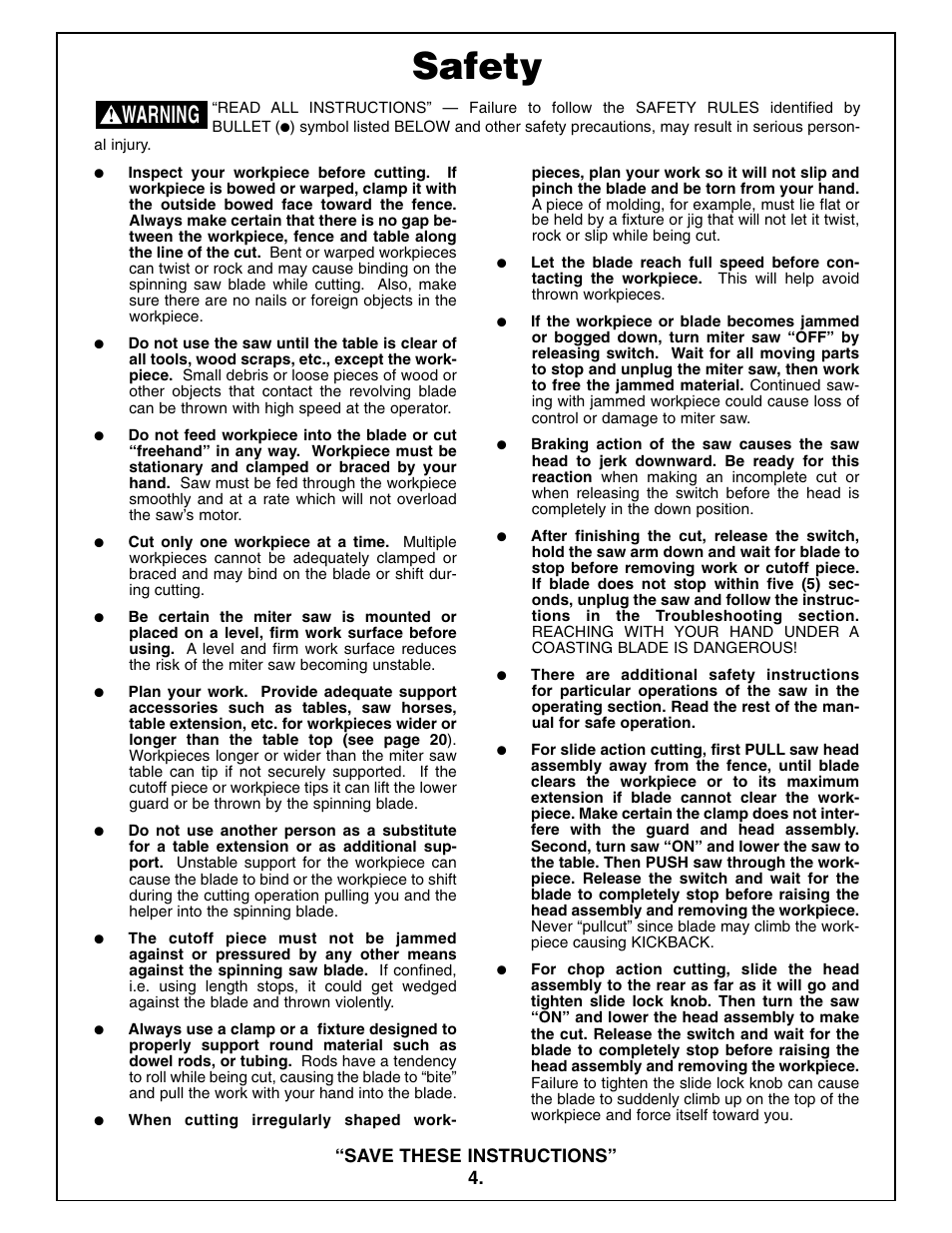 Safety, Warning | Bosch 5412L User Manual | Page 4 / 112