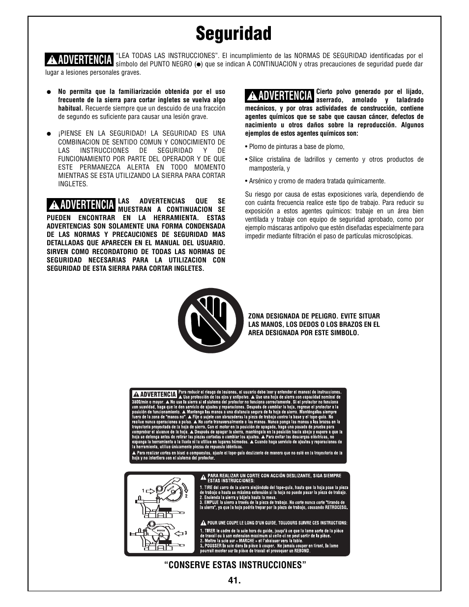 Seguridad, Advertencia | Bosch 5412L User Manual | Page 41 / 112