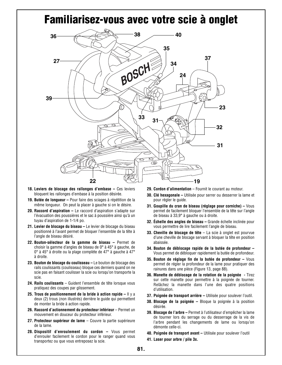 Familiarisez-vous avec votre scie à onglet | Bosch 5412L User Manual | Page 81 / 112