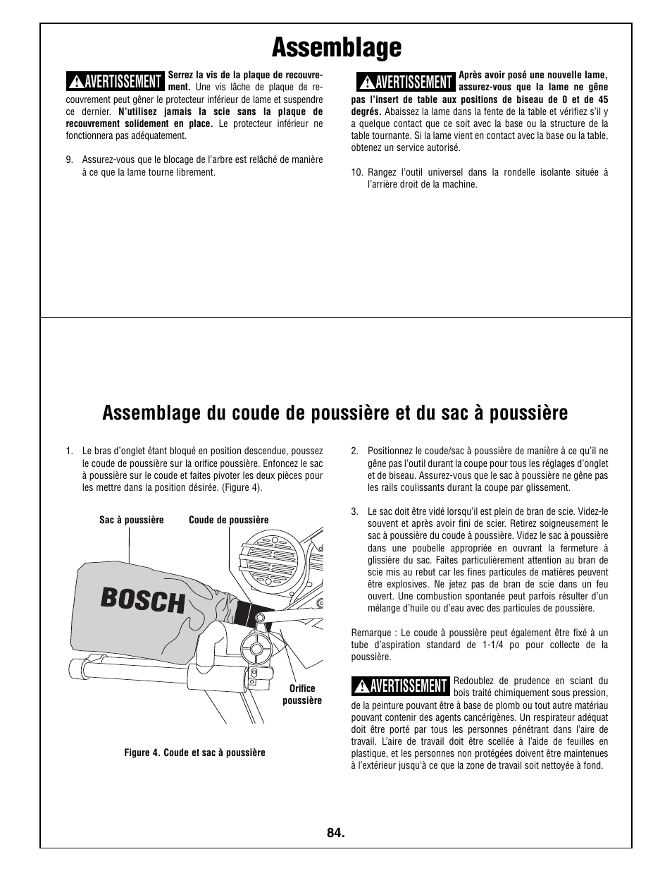 Assemblage, Avertissement | Bosch 5412L User Manual | Page 84 / 112