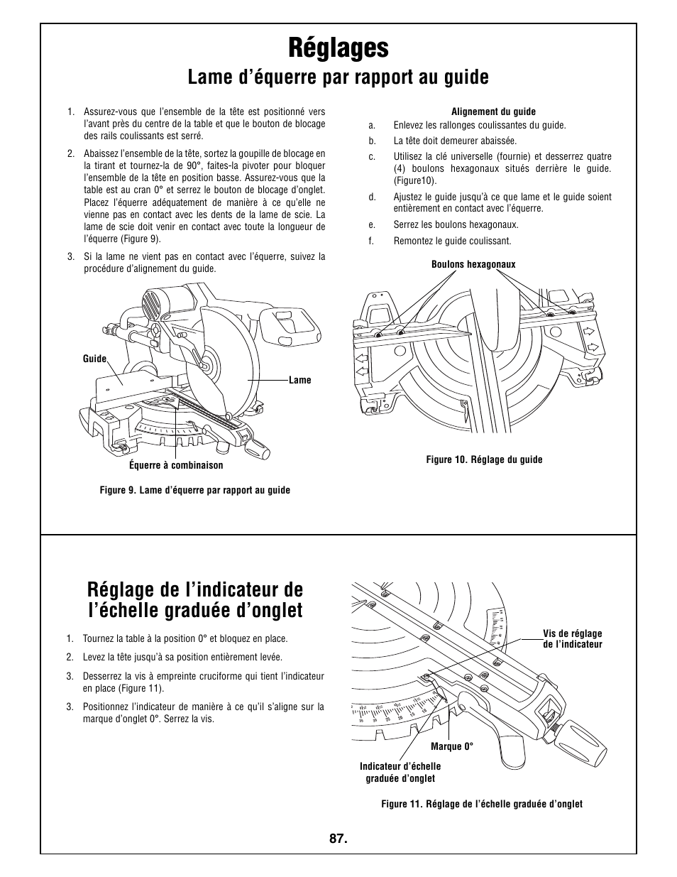 Réglages | Bosch 5412L User Manual | Page 87 / 112