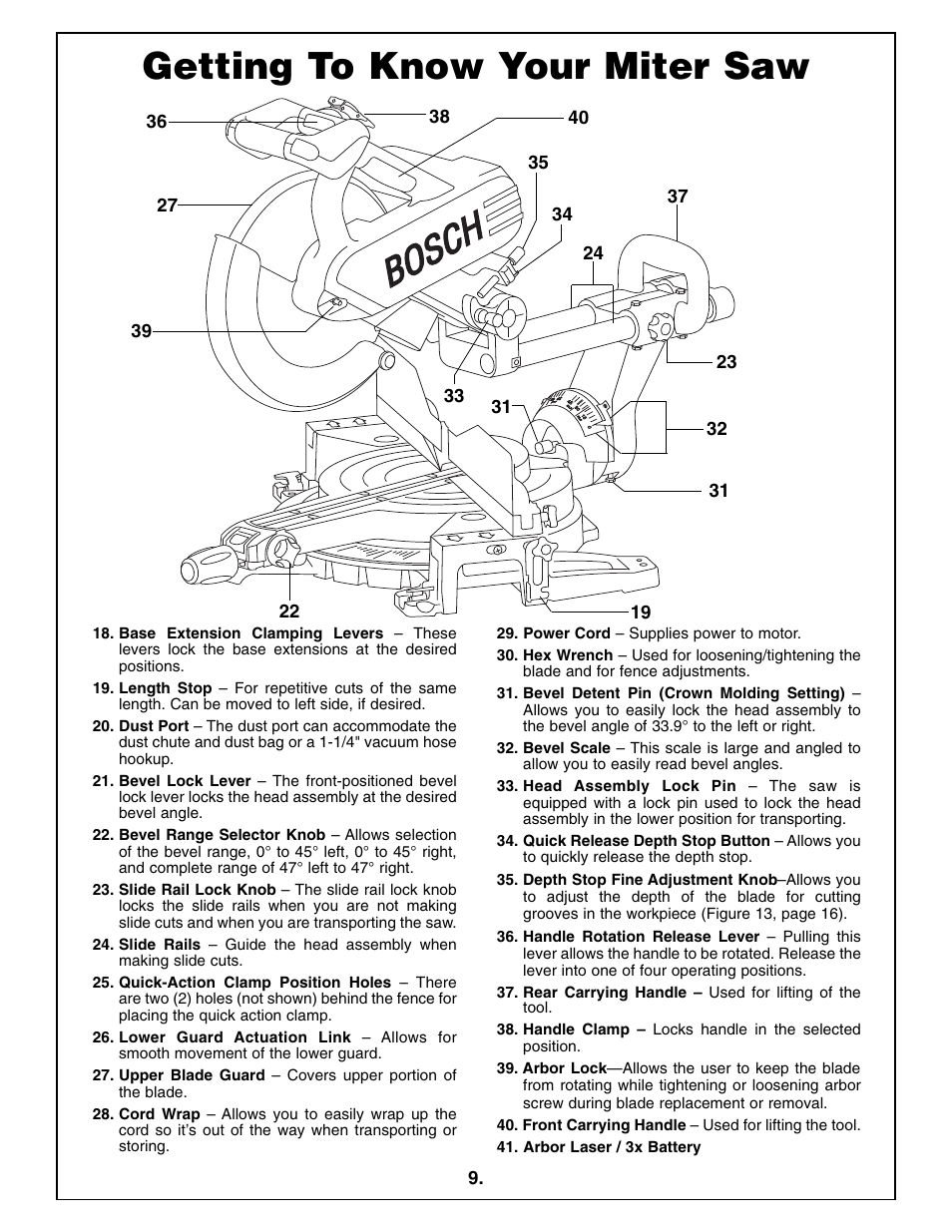 Getting to know your miter saw | Bosch 5412L User Manual | Page 9 / 112