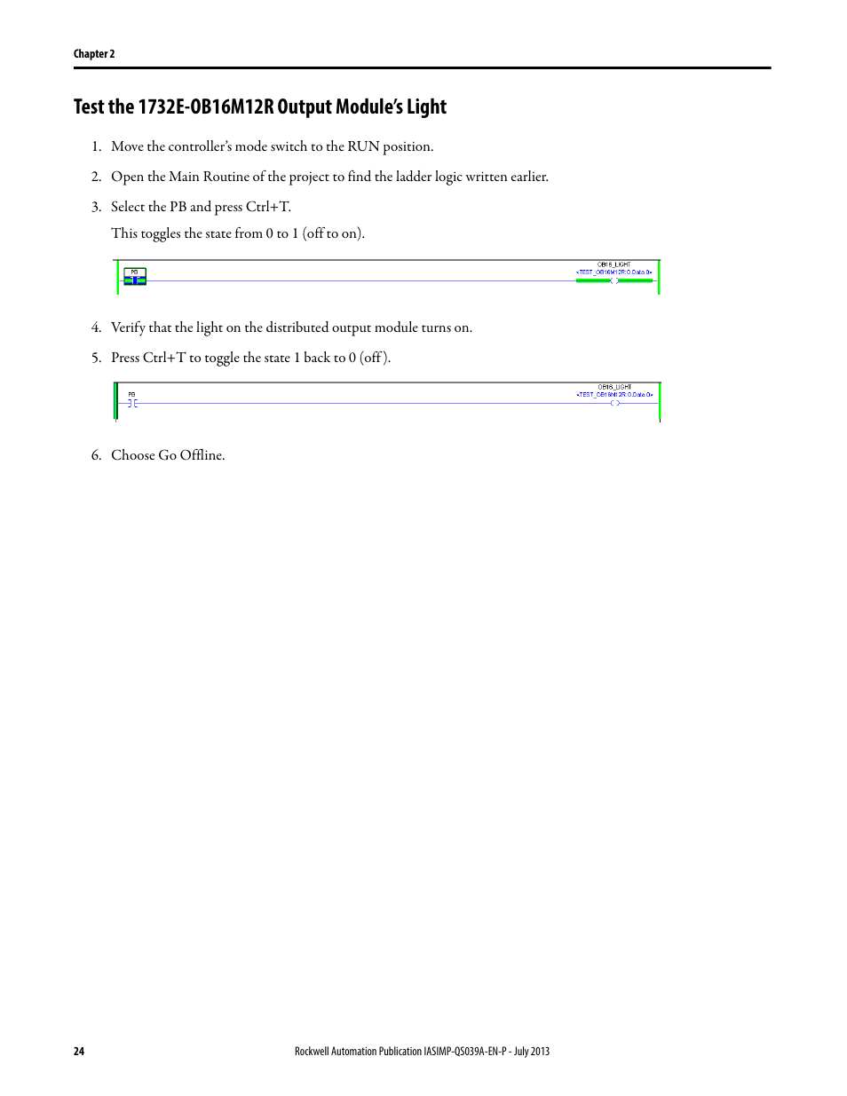 Test the 1732e-ob16m12r output module’s light | Rockwell Automation Logix5000 Control Systems: Connect ArmorBlock I/O Modules over Ethernet Quick Start User Manual | Page 24 / 30
