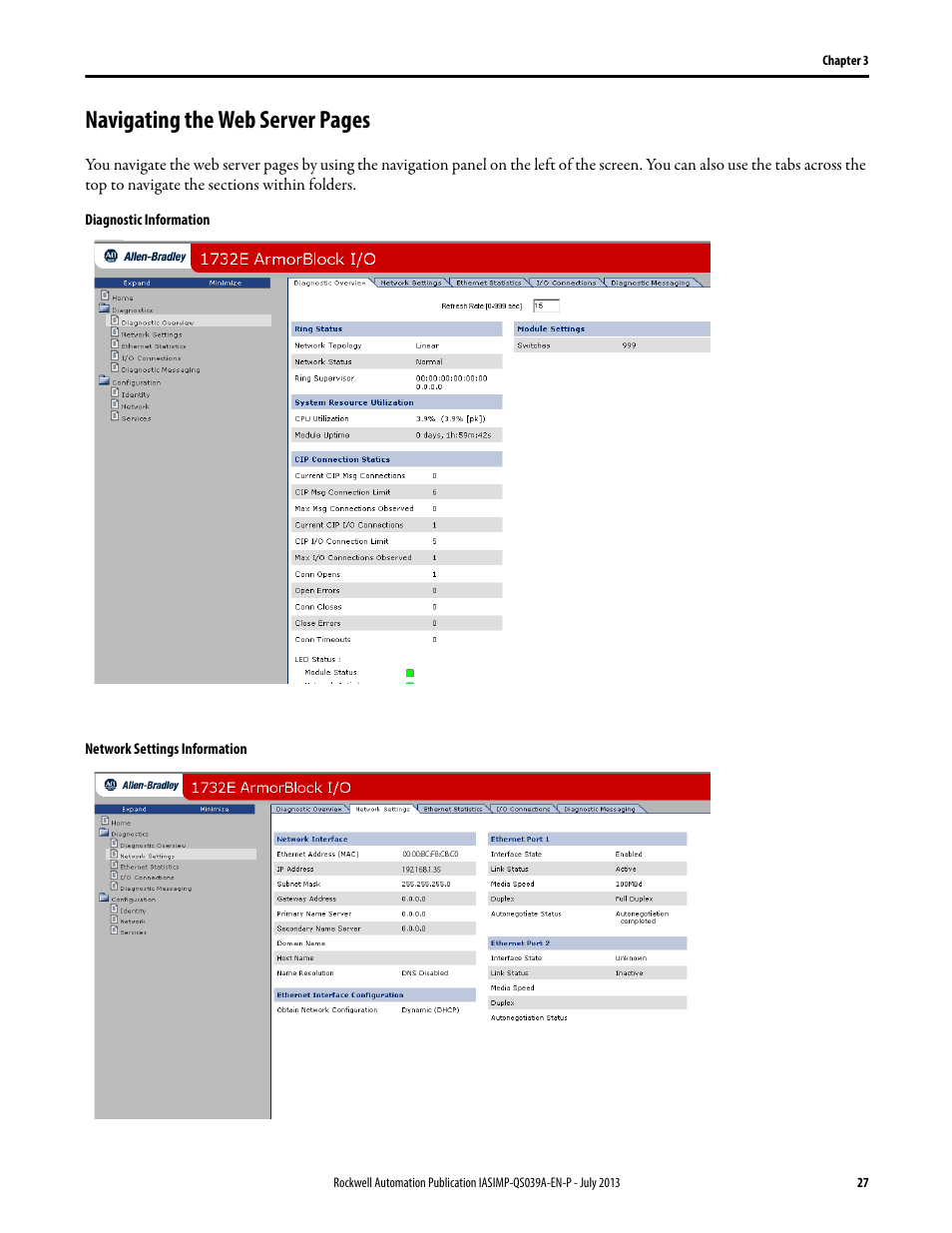 Navigating the web server pages | Rockwell Automation Logix5000 Control Systems: Connect ArmorBlock I/O Modules over Ethernet Quick Start User Manual | Page 27 / 30