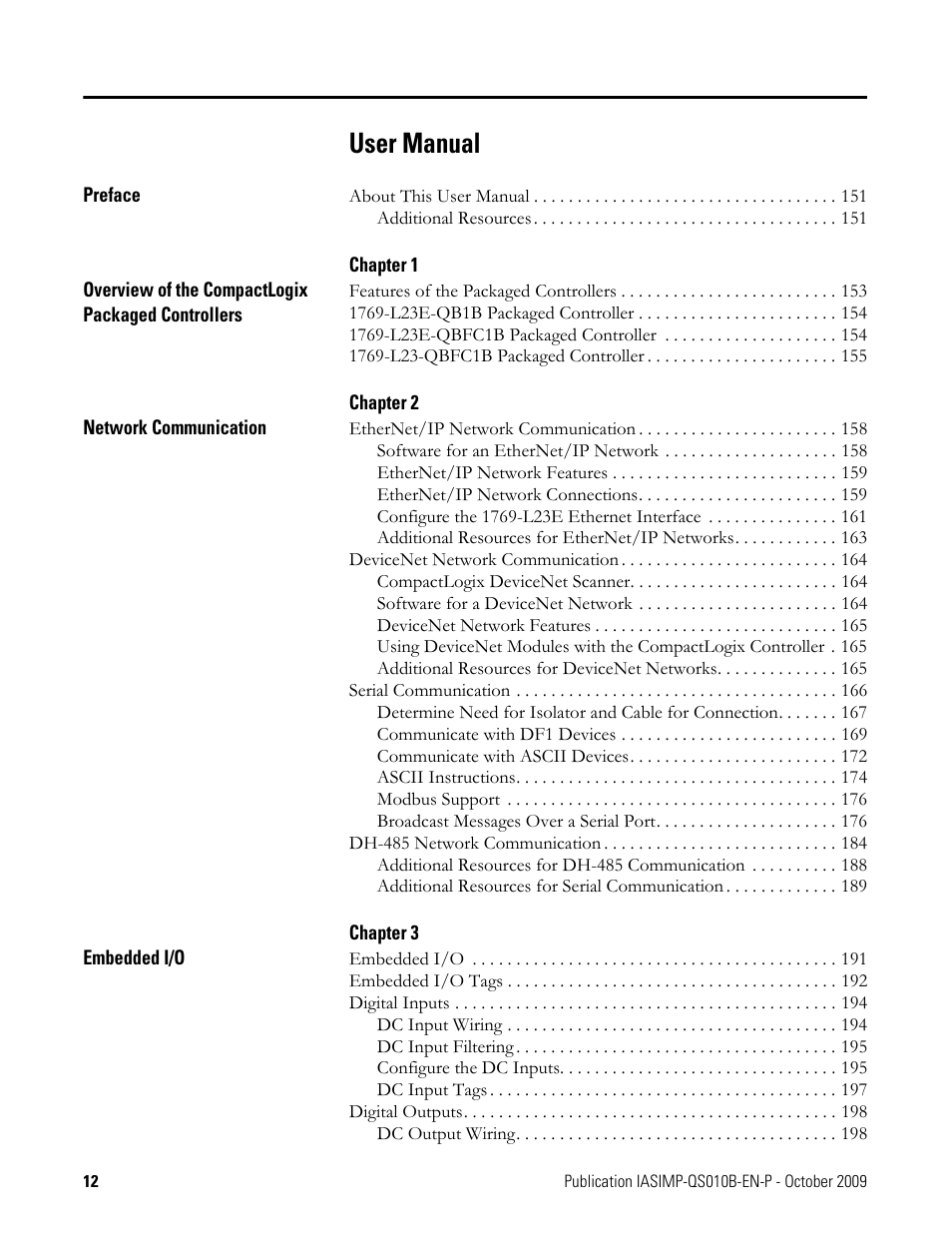 User manual | Rockwell Automation 1769-L23E-QB1B_L23E-QBFC1B_L23-QBFC1B CompactLogix Packaged Controllers Quick Start and User Manual User Manual | Page 12 / 249