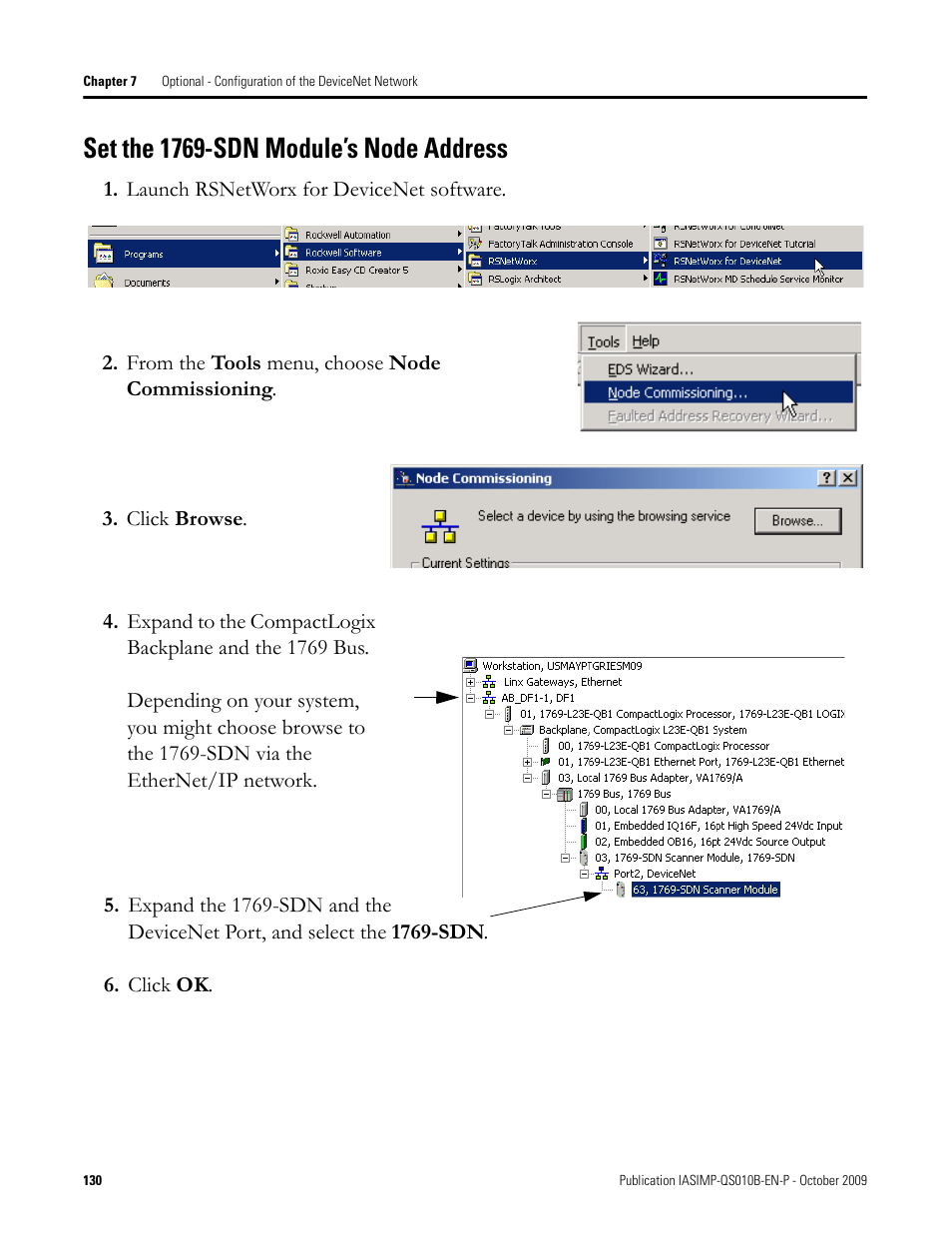 Set the 1769-sdn module’s node address, Set the 1769-sdn, Module’s node | Address | Rockwell Automation 1769-L23E-QB1B_L23E-QBFC1B_L23-QBFC1B CompactLogix Packaged Controllers Quick Start and User Manual User Manual | Page 130 / 249