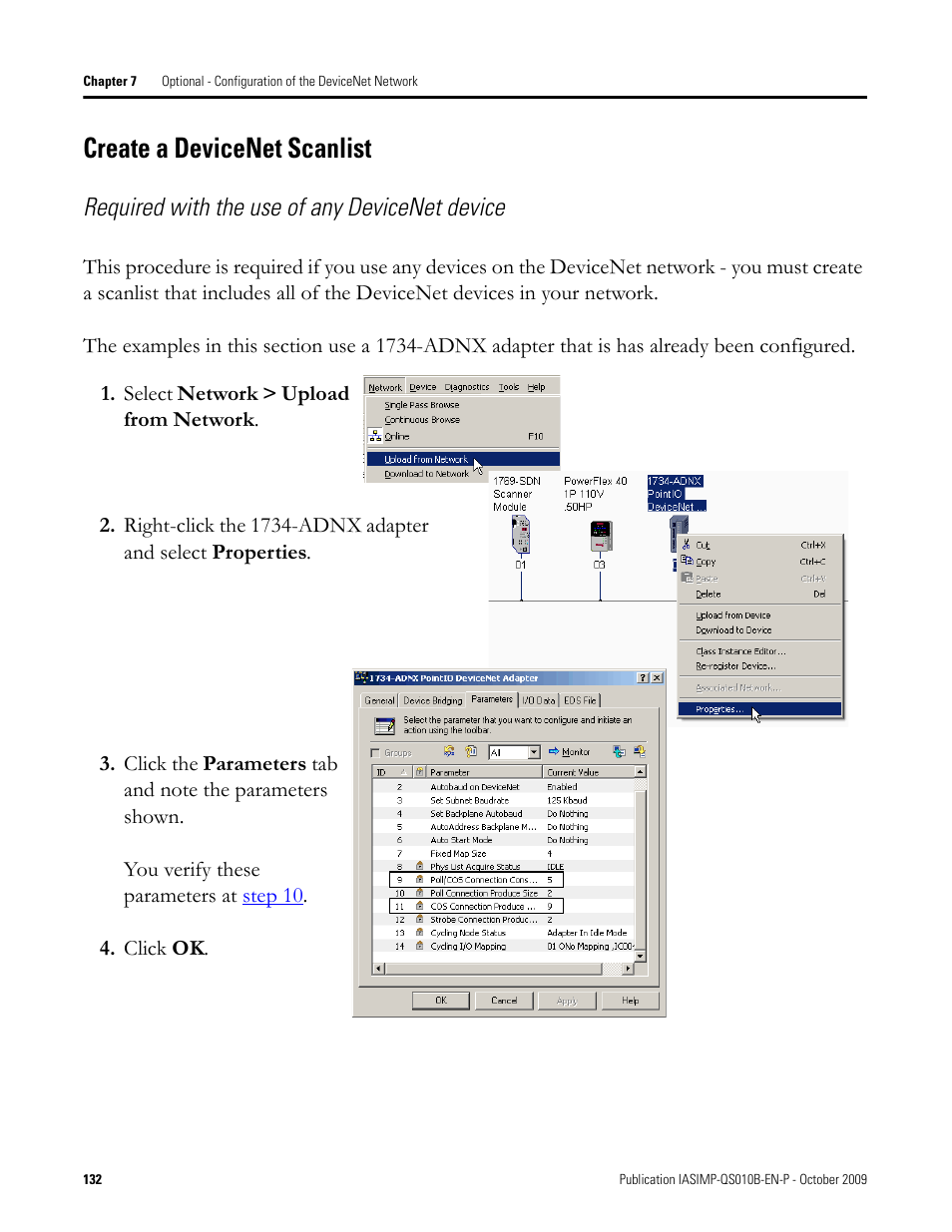 Create a devicenet scanlist, Create a devicenet, Scanlist | Required with the use of any devicenet device | Rockwell Automation 1769-L23E-QB1B_L23E-QBFC1B_L23-QBFC1B CompactLogix Packaged Controllers Quick Start and User Manual User Manual | Page 132 / 249