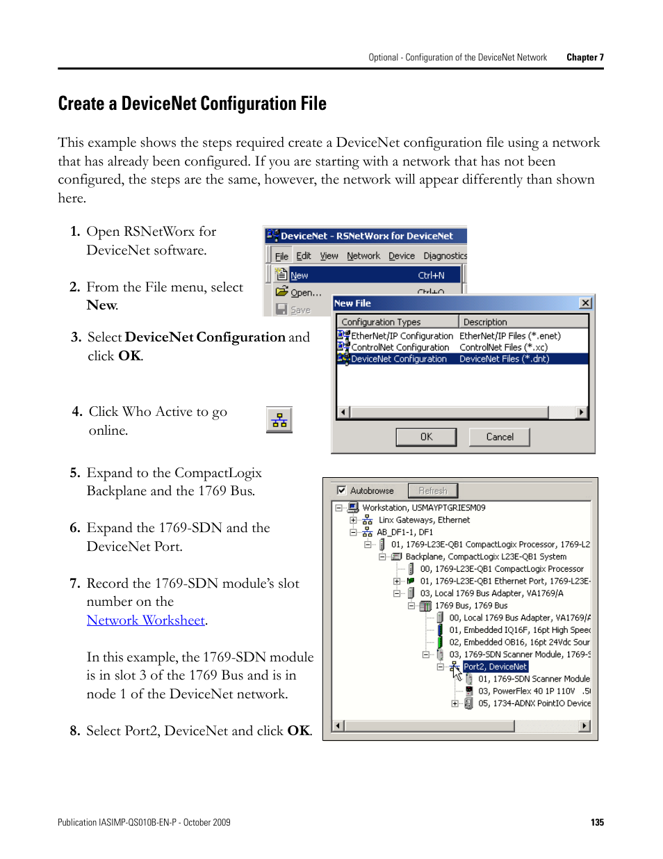 Create a devicenet configuration file, Create a devicenet, Configuration file | Rockwell Automation 1769-L23E-QB1B_L23E-QBFC1B_L23-QBFC1B CompactLogix Packaged Controllers Quick Start and User Manual User Manual | Page 135 / 249