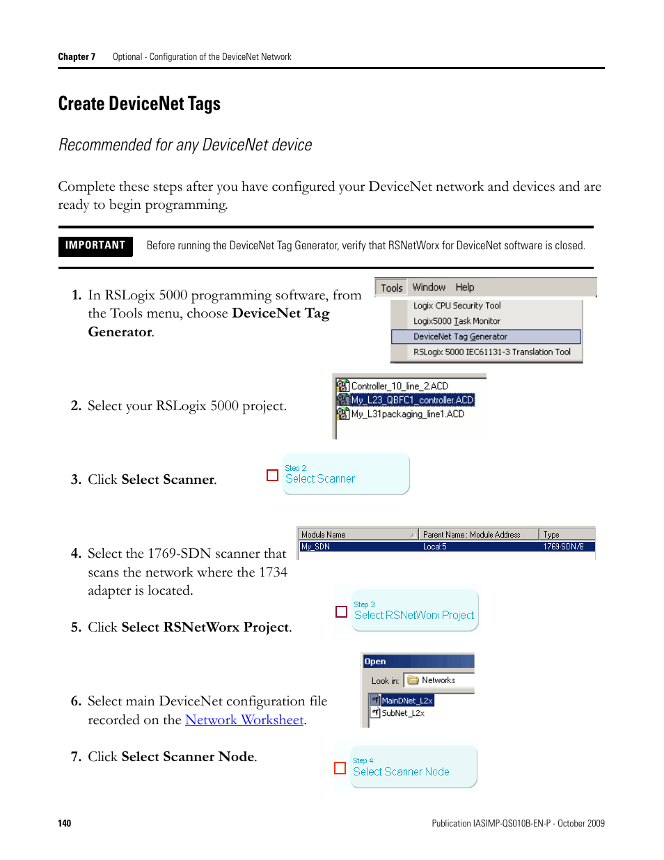 Create devicenet tags, Create devicenet, Tags | Recommended for any devicenet device | Rockwell Automation 1769-L23E-QB1B_L23E-QBFC1B_L23-QBFC1B CompactLogix Packaged Controllers Quick Start and User Manual User Manual | Page 140 / 249