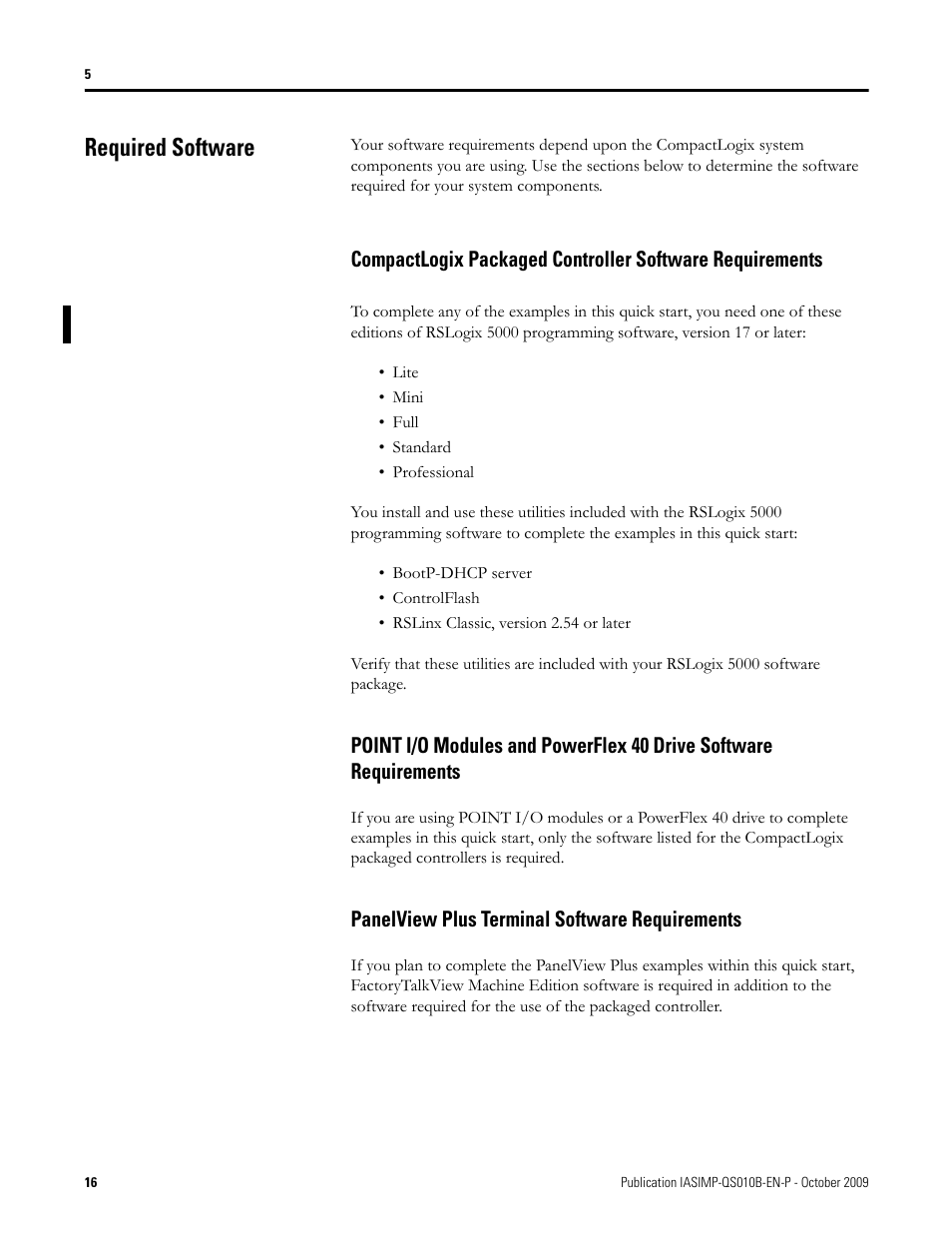 Required software | Rockwell Automation 1769-L23E-QB1B_L23E-QBFC1B_L23-QBFC1B CompactLogix Packaged Controllers Quick Start and User Manual User Manual | Page 16 / 249