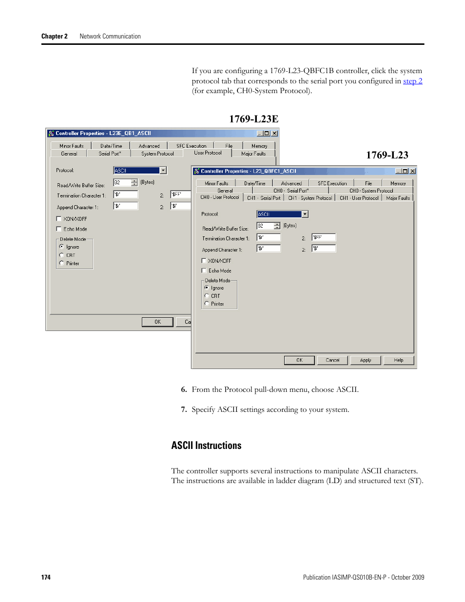 Ascii instructions | Rockwell Automation 1769-L23E-QB1B_L23E-QBFC1B_L23-QBFC1B CompactLogix Packaged Controllers Quick Start and User Manual User Manual | Page 174 / 249