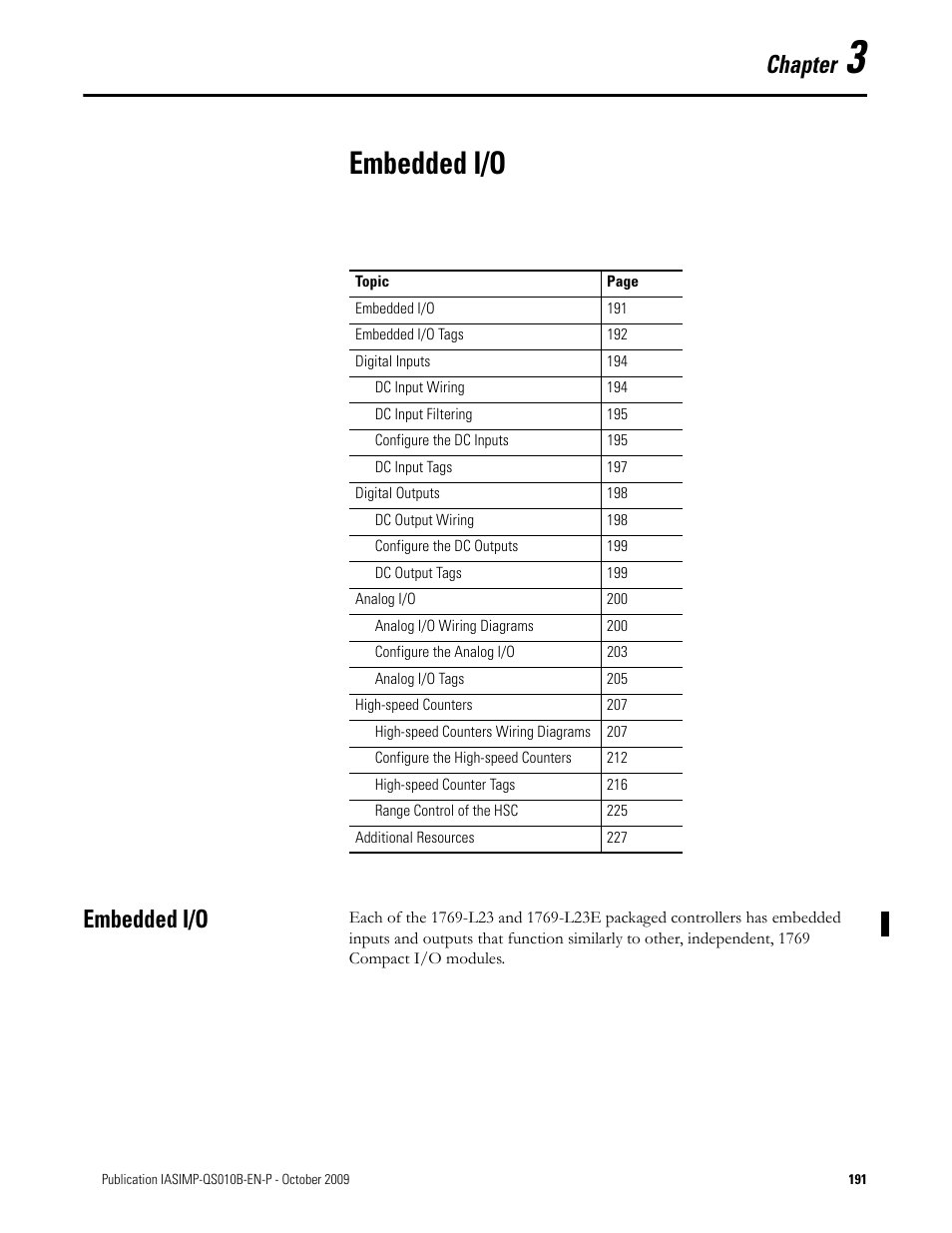 Embedded i/o, Chapter 3, Of the user | Embedded, Chapter | Rockwell Automation 1769-L23E-QB1B_L23E-QBFC1B_L23-QBFC1B CompactLogix Packaged Controllers Quick Start and User Manual User Manual | Page 191 / 249