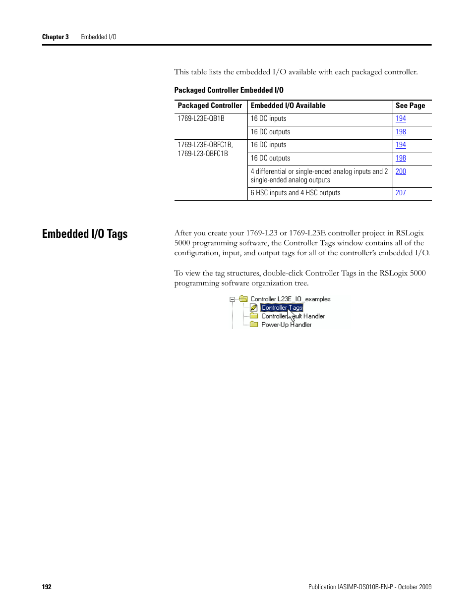 Embedded i/o tags | Rockwell Automation 1769-L23E-QB1B_L23E-QBFC1B_L23-QBFC1B CompactLogix Packaged Controllers Quick Start and User Manual User Manual | Page 192 / 249