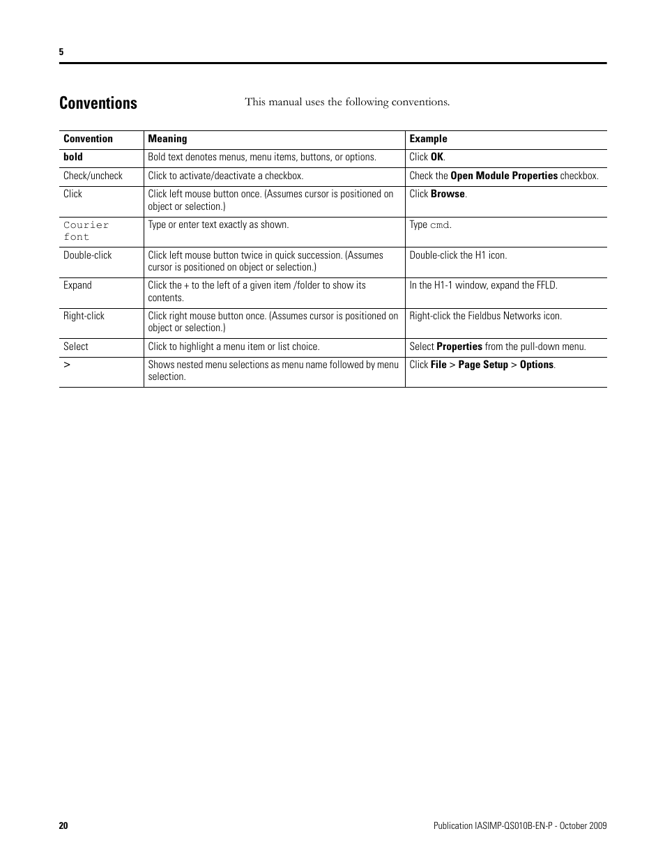 Conventions | Rockwell Automation 1769-L23E-QB1B_L23E-QBFC1B_L23-QBFC1B CompactLogix Packaged Controllers Quick Start and User Manual User Manual | Page 20 / 249