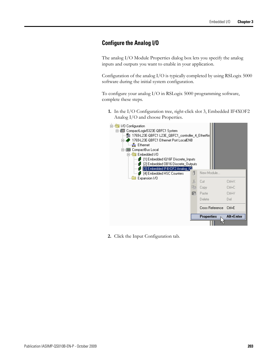 Configure the analog i/o | Rockwell Automation 1769-L23E-QB1B_L23E-QBFC1B_L23-QBFC1B CompactLogix Packaged Controllers Quick Start and User Manual User Manual | Page 203 / 249