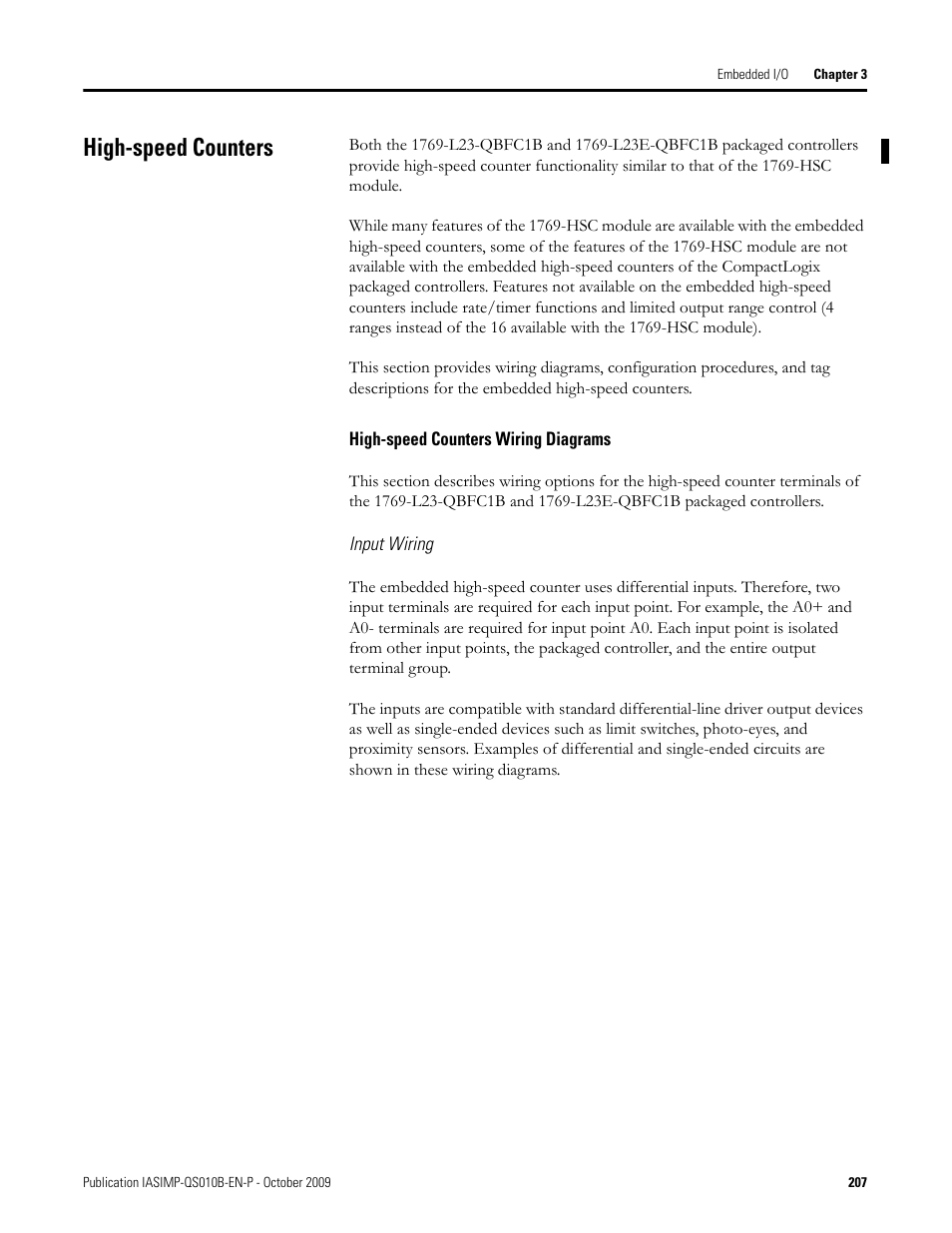 High-speed counters, High-speed counters wiring diagrams | Rockwell Automation 1769-L23E-QB1B_L23E-QBFC1B_L23-QBFC1B CompactLogix Packaged Controllers Quick Start and User Manual User Manual | Page 207 / 249