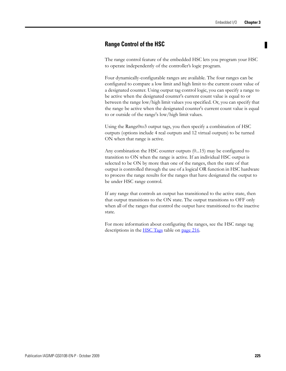 Range control of the hsc | Rockwell Automation 1769-L23E-QB1B_L23E-QBFC1B_L23-QBFC1B CompactLogix Packaged Controllers Quick Start and User Manual User Manual | Page 225 / 249