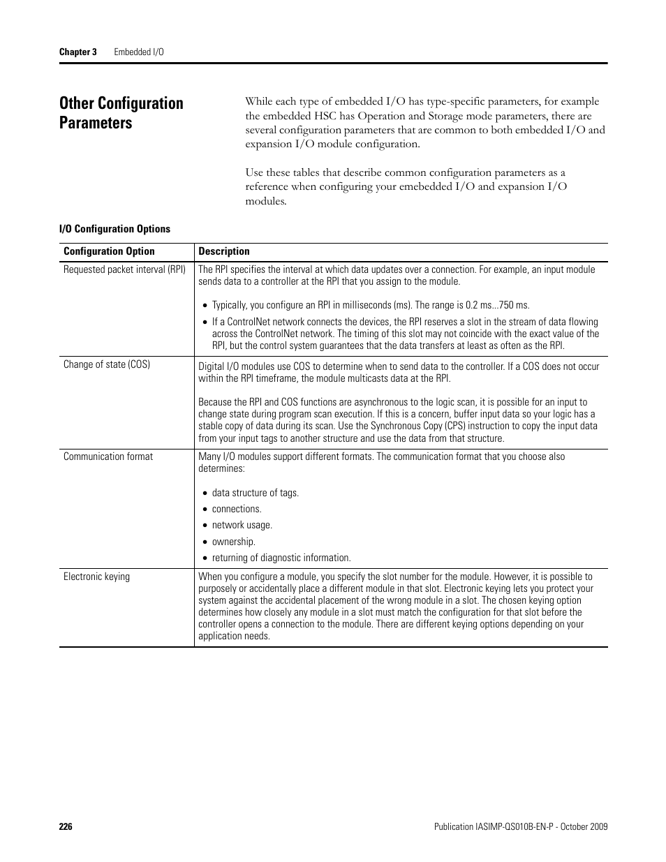 Other configuration parameters | Rockwell Automation 1769-L23E-QB1B_L23E-QBFC1B_L23-QBFC1B CompactLogix Packaged Controllers Quick Start and User Manual User Manual | Page 226 / 249