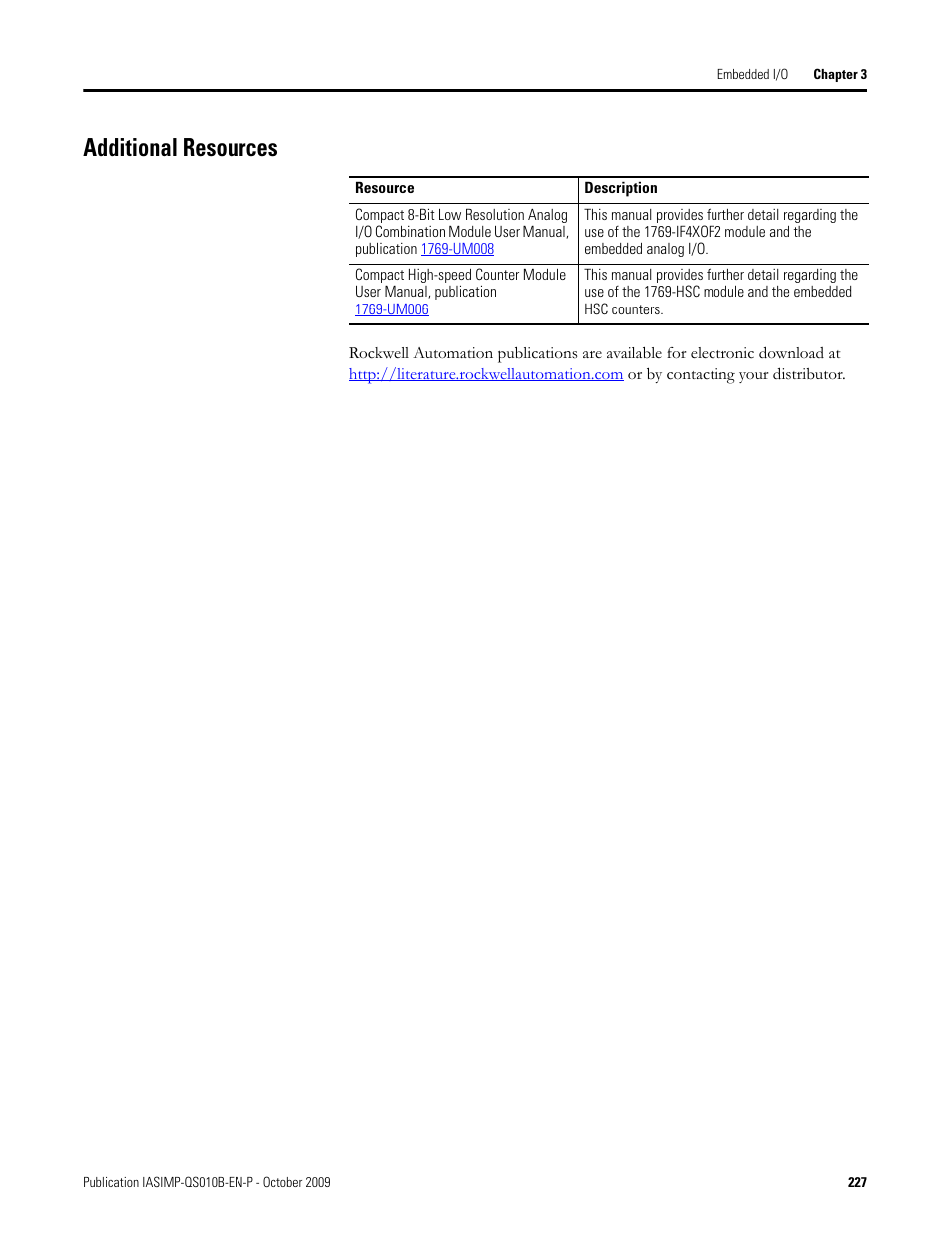 Additional resources | Rockwell Automation 1769-L23E-QB1B_L23E-QBFC1B_L23-QBFC1B CompactLogix Packaged Controllers Quick Start and User Manual User Manual | Page 227 / 249