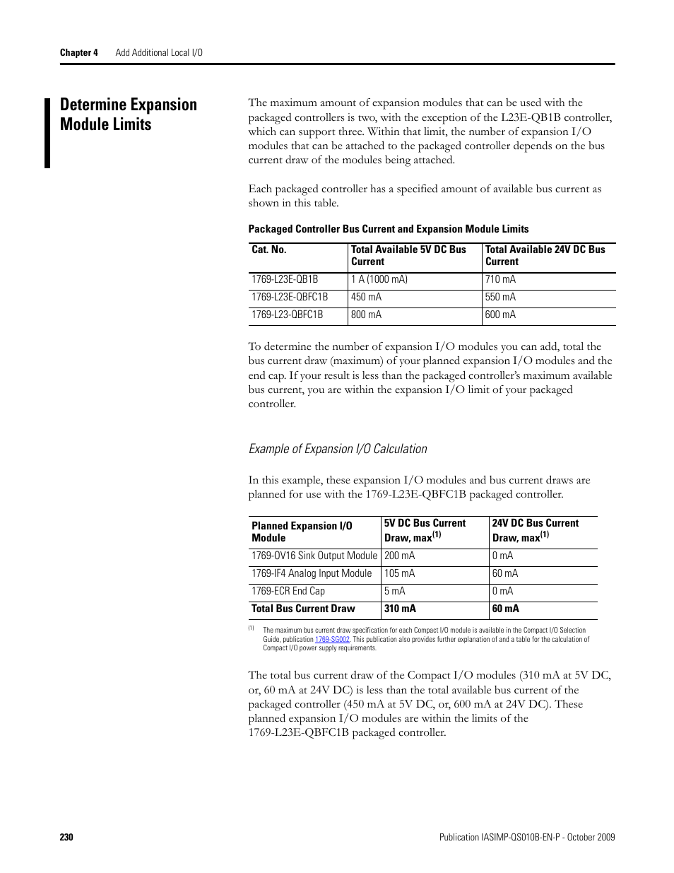 Determine expansion module limits | Rockwell Automation 1769-L23E-QB1B_L23E-QBFC1B_L23-QBFC1B CompactLogix Packaged Controllers Quick Start and User Manual User Manual | Page 230 / 249