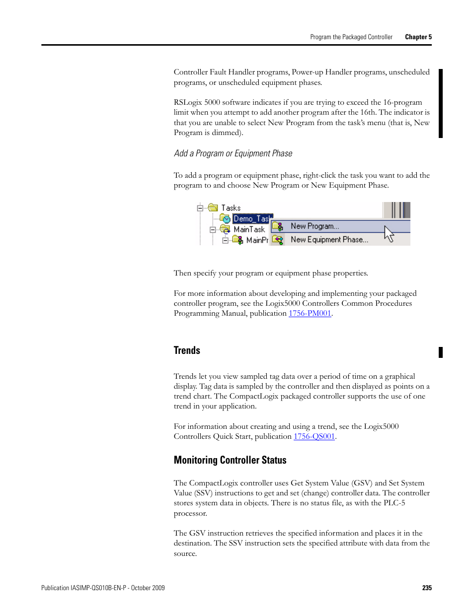 Trends monitoring controller status, Trends, Monitoring controller status | Rockwell Automation 1769-L23E-QB1B_L23E-QBFC1B_L23-QBFC1B CompactLogix Packaged Controllers Quick Start and User Manual User Manual | Page 235 / 249