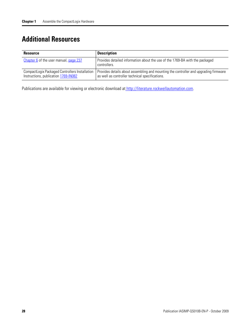 Additional resources | Rockwell Automation 1769-L23E-QB1B_L23E-QBFC1B_L23-QBFC1B CompactLogix Packaged Controllers Quick Start and User Manual User Manual | Page 28 / 249