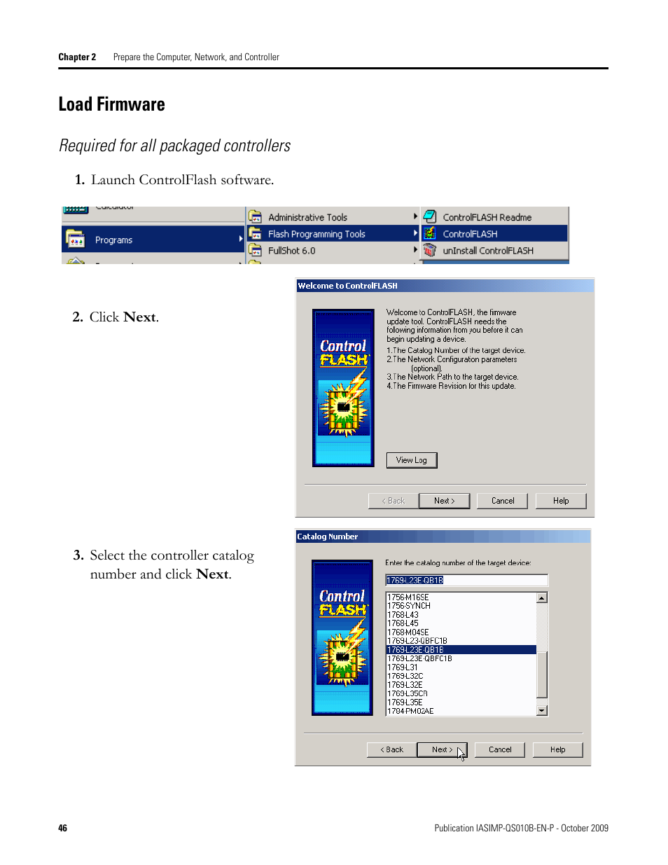 Load firmware, Required for all packaged controllers | Rockwell Automation 1769-L23E-QB1B_L23E-QBFC1B_L23-QBFC1B CompactLogix Packaged Controllers Quick Start and User Manual User Manual | Page 46 / 249