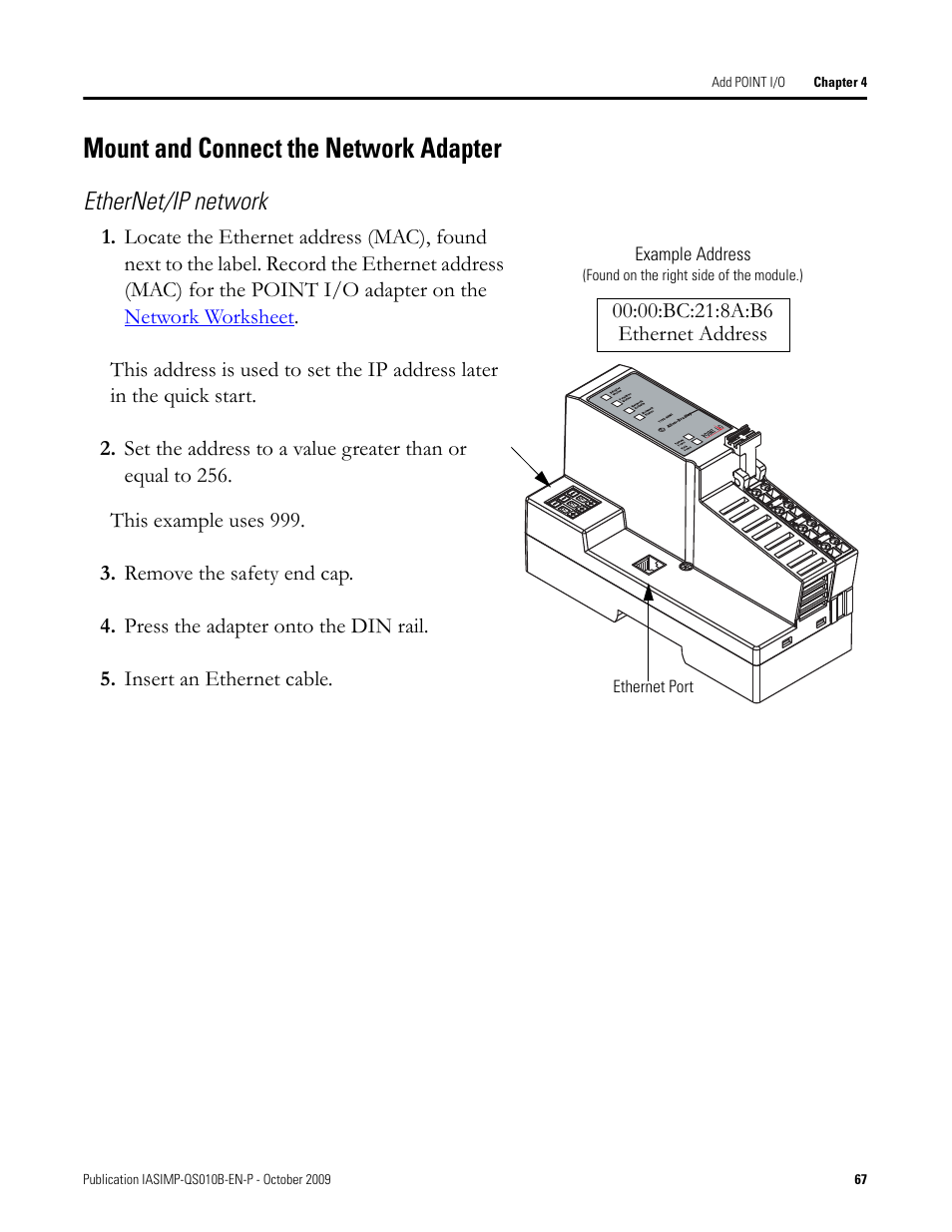 Mount and connect the network adapter, Mount and connect, The network | Adapter, Ethernet/ip network | Rockwell Automation 1769-L23E-QB1B_L23E-QBFC1B_L23-QBFC1B CompactLogix Packaged Controllers Quick Start and User Manual User Manual | Page 67 / 249