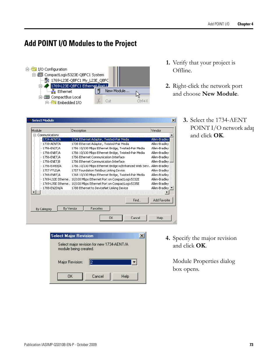 Add point i/o modules to the project, Add point i/o, Modules to the project | Modules to the, Project | Rockwell Automation 1769-L23E-QB1B_L23E-QBFC1B_L23-QBFC1B CompactLogix Packaged Controllers Quick Start and User Manual User Manual | Page 73 / 249