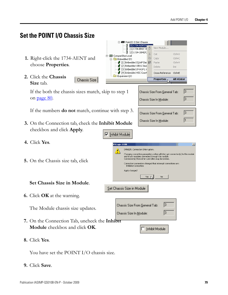 Set the point i/o chassis size, Set the point i/o, Chassis size | Rockwell Automation 1769-L23E-QB1B_L23E-QBFC1B_L23-QBFC1B CompactLogix Packaged Controllers Quick Start and User Manual User Manual | Page 79 / 249