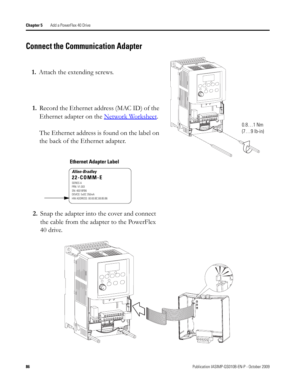 Connect the communication adapter, Connect the, Communication | Adapter | Rockwell Automation 1769-L23E-QB1B_L23E-QBFC1B_L23-QBFC1B CompactLogix Packaged Controllers Quick Start and User Manual User Manual | Page 86 / 249