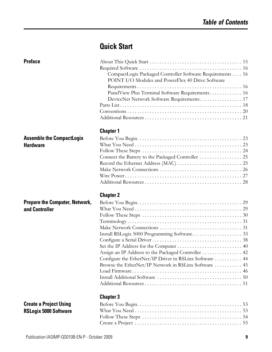 Rockwell Automation 1769-L23E-QB1B_L23E-QBFC1B_L23-QBFC1B CompactLogix Packaged Controllers Quick Start and User Manual User Manual | Page 9 / 249