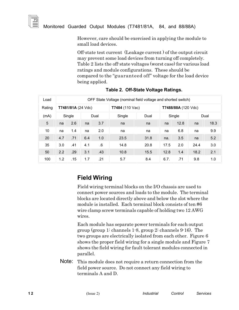 Field wiring | Rockwell Automation T7488/T7488A ICS Regent+Plus Monitored Guarded Output Modules User Manual | Page 12 / 26