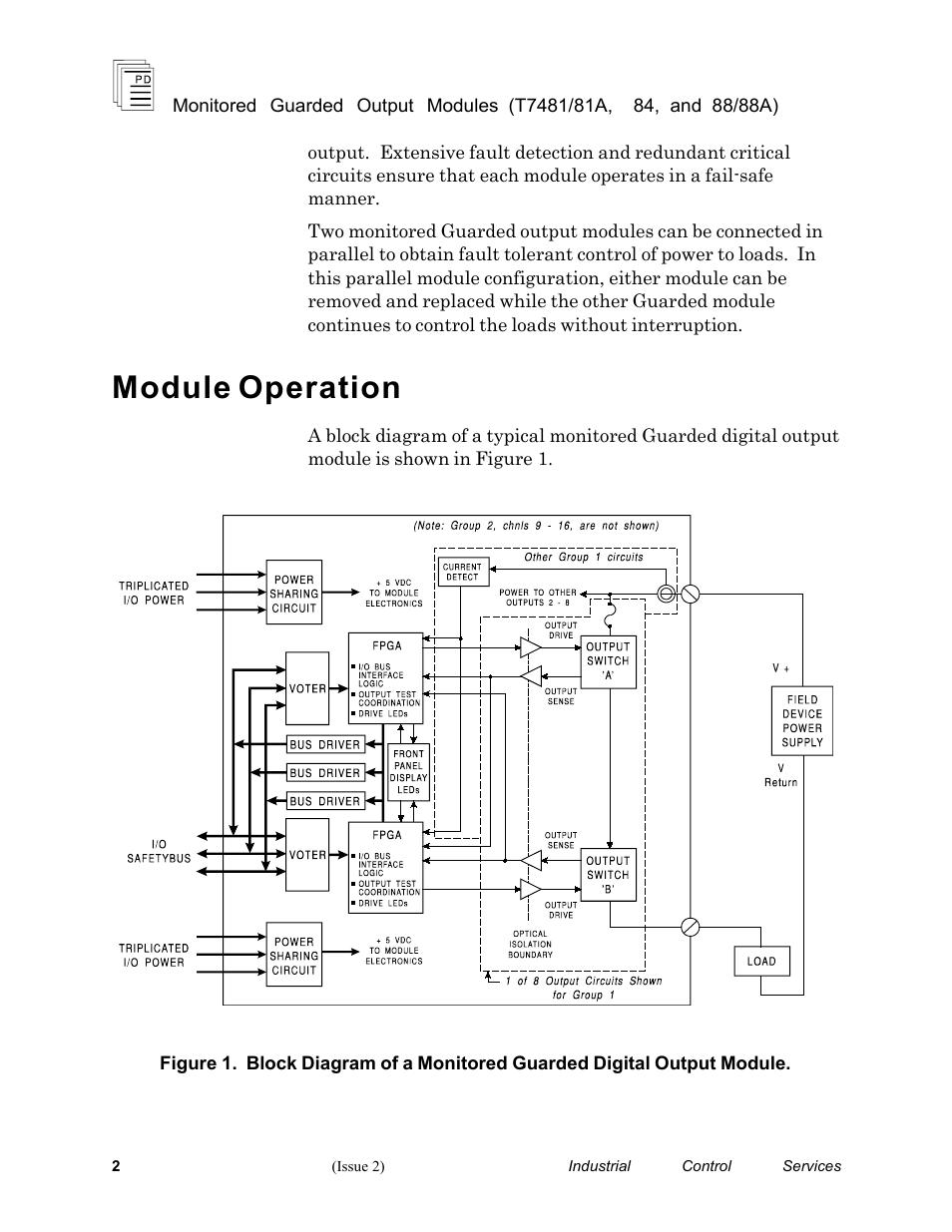 Module operation | Rockwell Automation T7488/T7488A ICS Regent+Plus Monitored Guarded Output Modules User Manual | Page 2 / 26