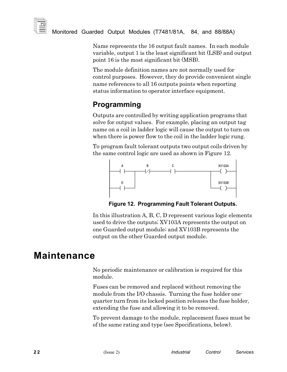 Maintenance, Programming | Rockwell Automation T7488/T7488A ICS Regent+Plus Monitored Guarded Output Modules User Manual | Page 22 / 26
