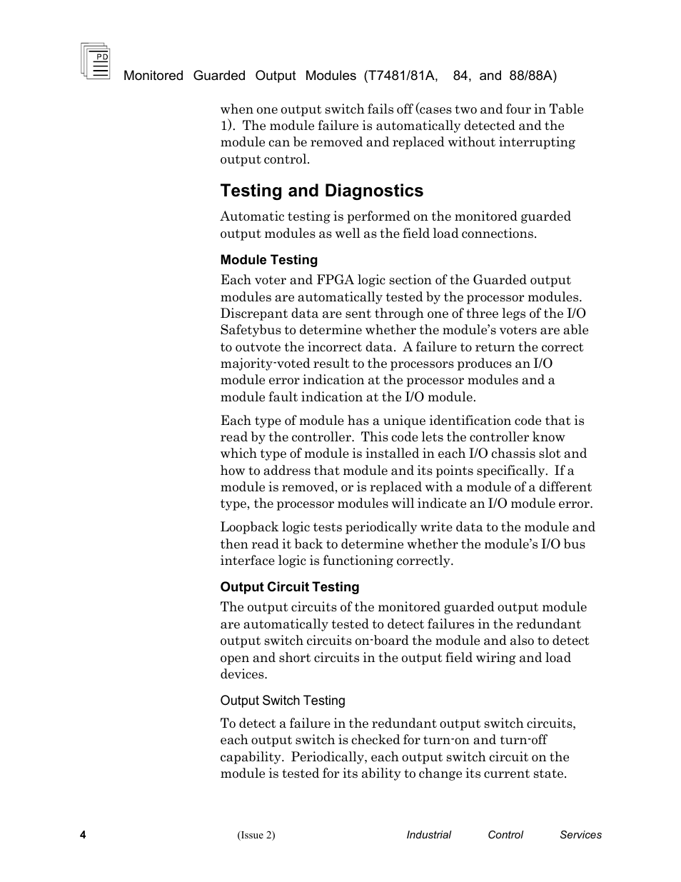 Testing and diagnostics | Rockwell Automation T7488/T7488A ICS Regent+Plus Monitored Guarded Output Modules User Manual | Page 4 / 26